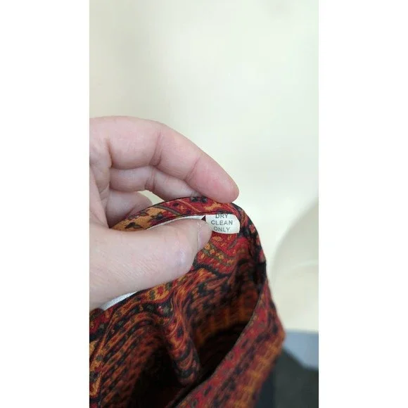BIBA Vintage Silk Kaftan Top Orange Red Chevron Paisley l/s Bohemian Boho M L - Picture 5 of 5